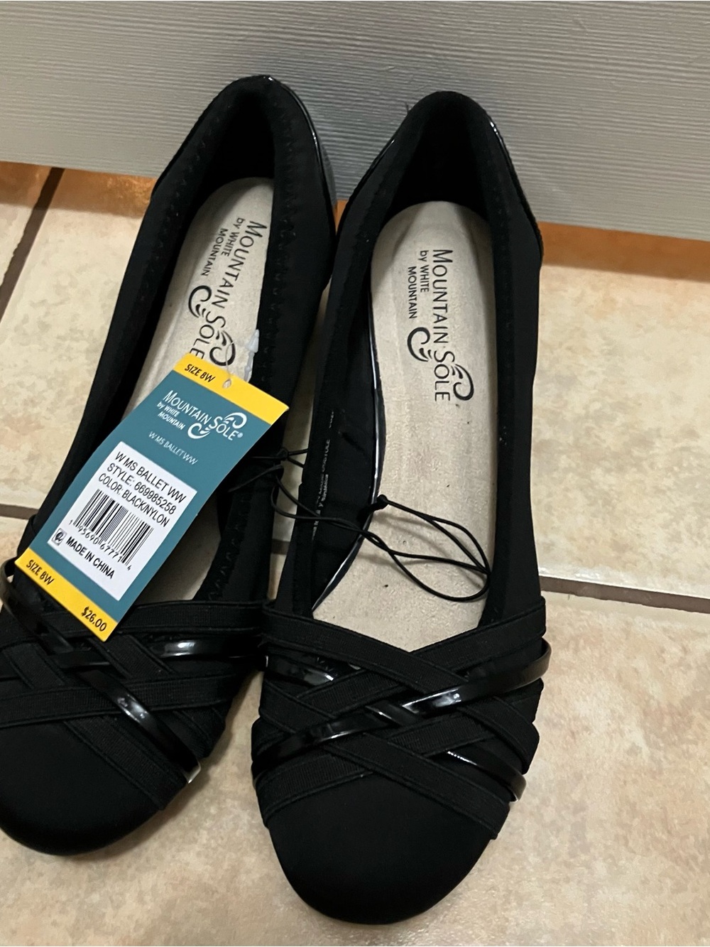 NWT Mountain Sole Bower Black Ballet Wedge Heels Shoes womens 8 Wide Width 8W